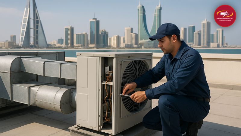 Rooftop ducted AC repair by technician in Bahrain